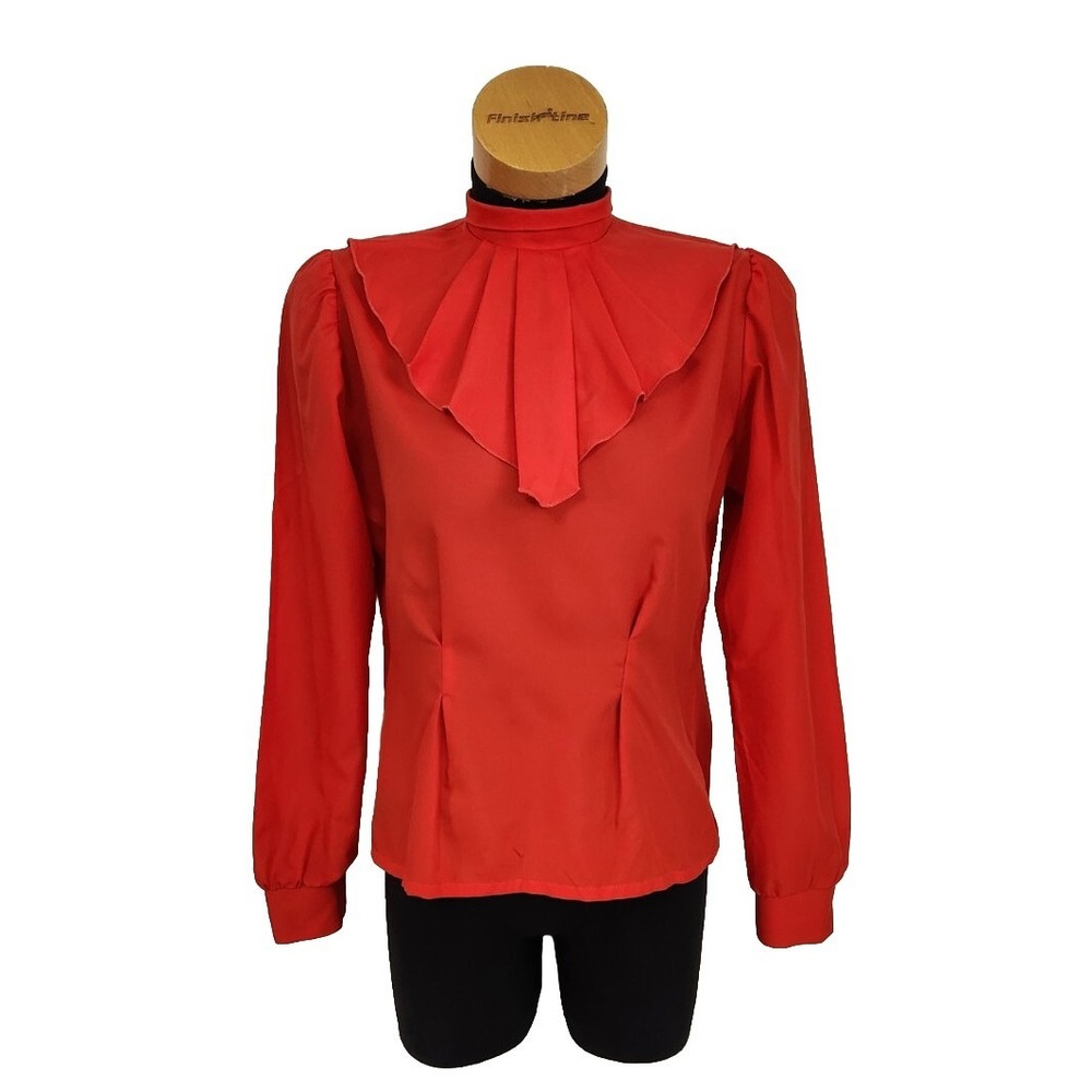 Third Generation Long Sleeve Blouse Red Ruffled Neck Fitted Top VTG Dress Shirt